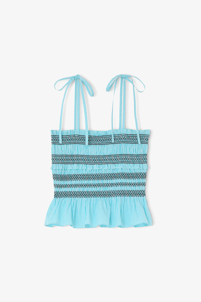 Top in Blue Check, Blue Curacao