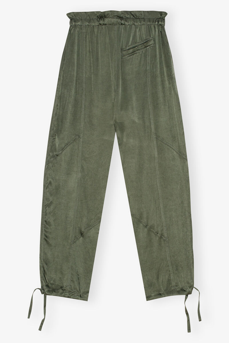 Green Washed Satin Pants, Cupro, in colour Climbing Ivy - 2 - GANNI