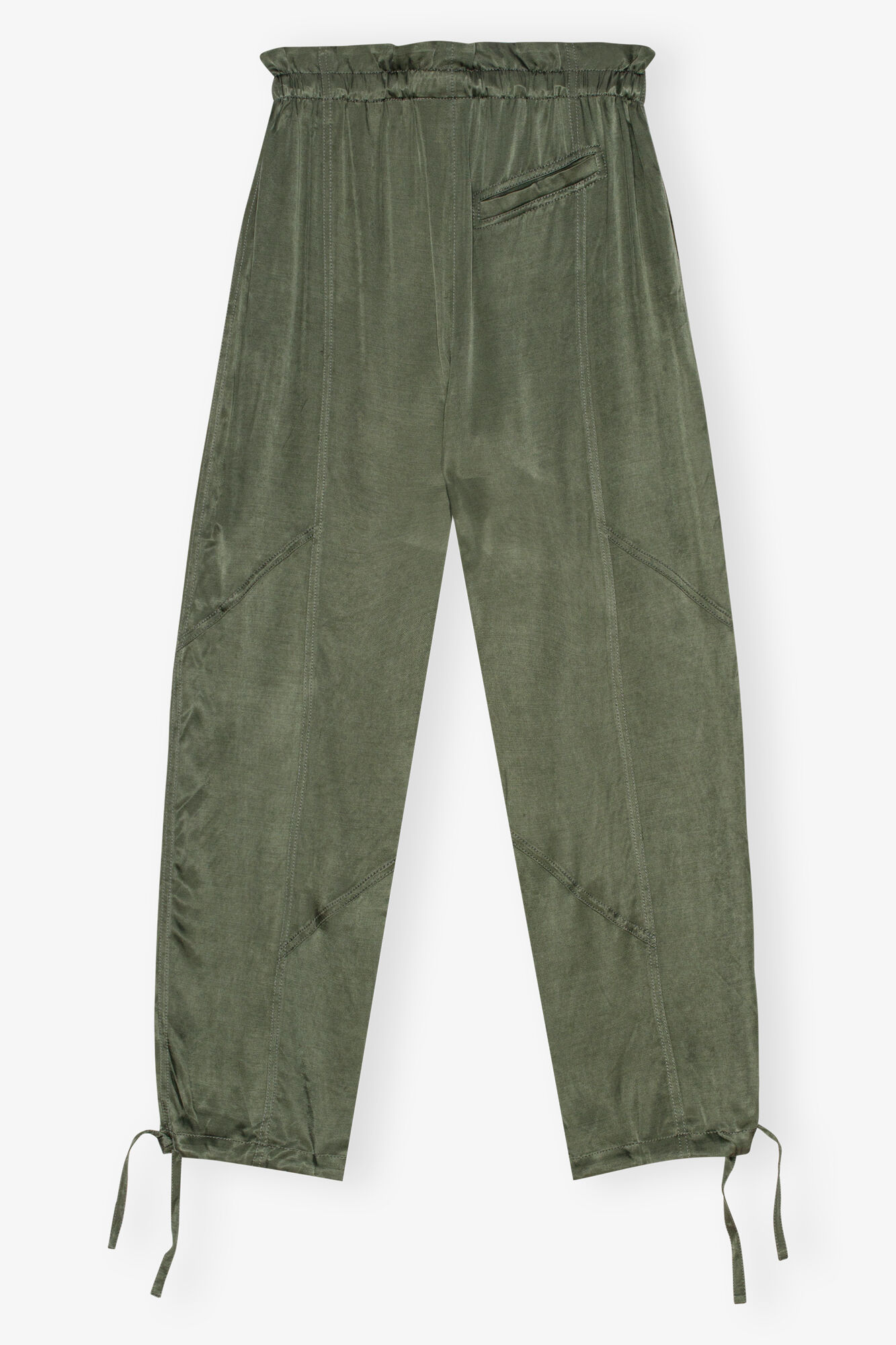 Green Washed Satin Pants, Cupro, in colour Climbing Ivy - 2 - GANNI