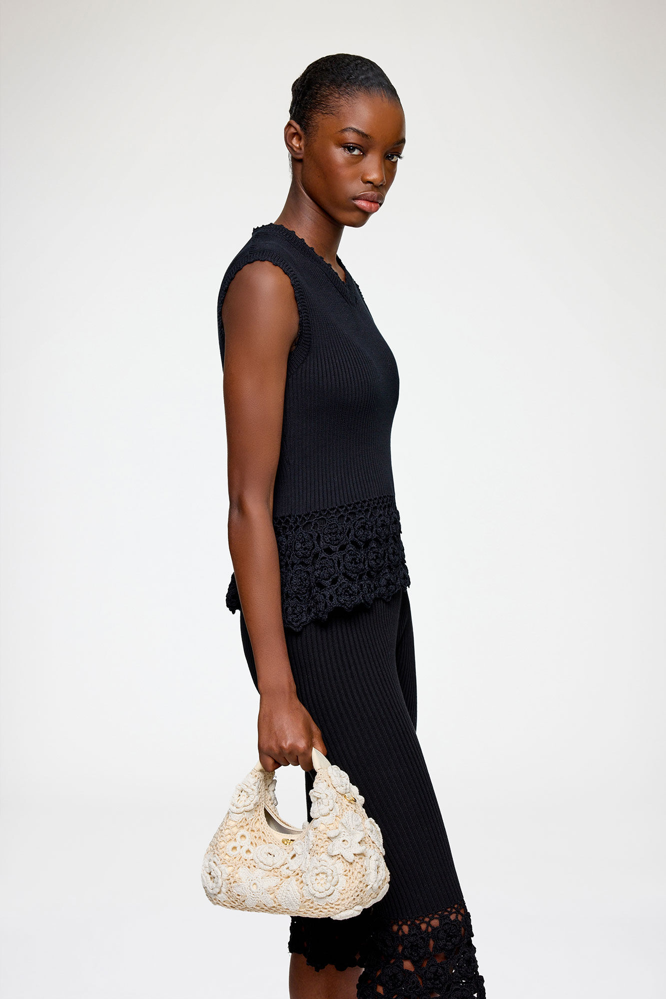 Egret Mini Hobo Bag in White Crochet | GANNI PL