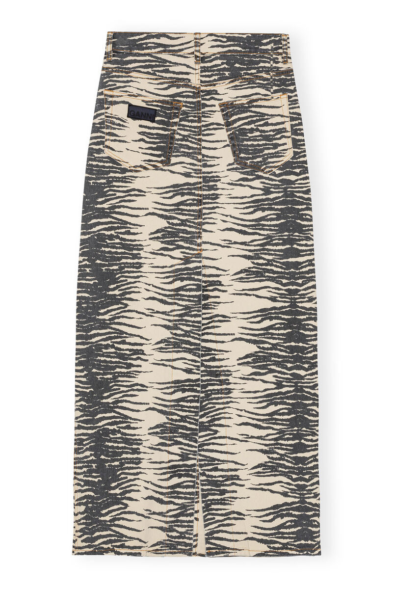 Print Denim Maxi Slit Skirt, Organic Cotton, in colour Oyster Gray - 2 - GANNI