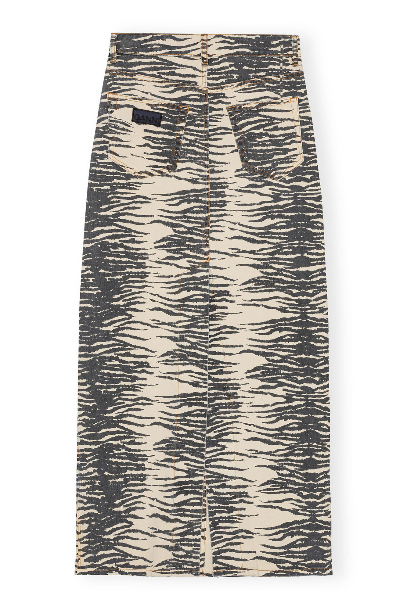 Print Denim Maxi Slit Skirt, Organic Cotton, in colour Oyster Gray - 2 - GANNI