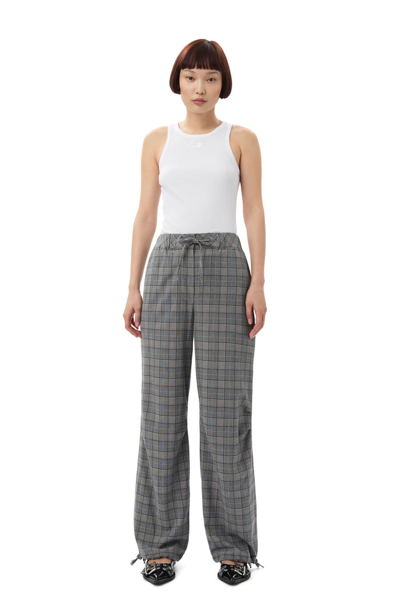 GANNI x Paloma Elsesser Check Mix Drawstring Trousers, Elastane, in colour Frost Gray - 5 - GANNI