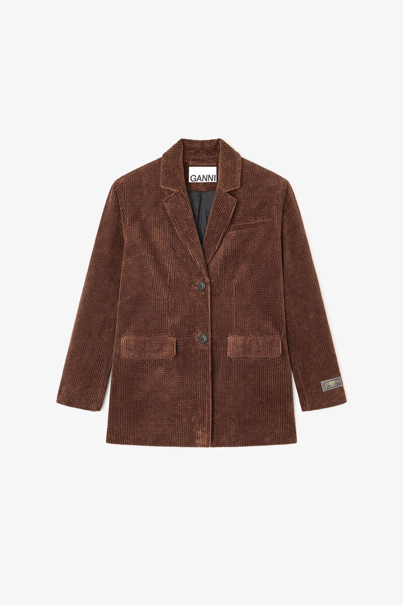 Brown Corduroy Blazer, Cotton, in colour Chicory Coffee - 1 - GANNI
