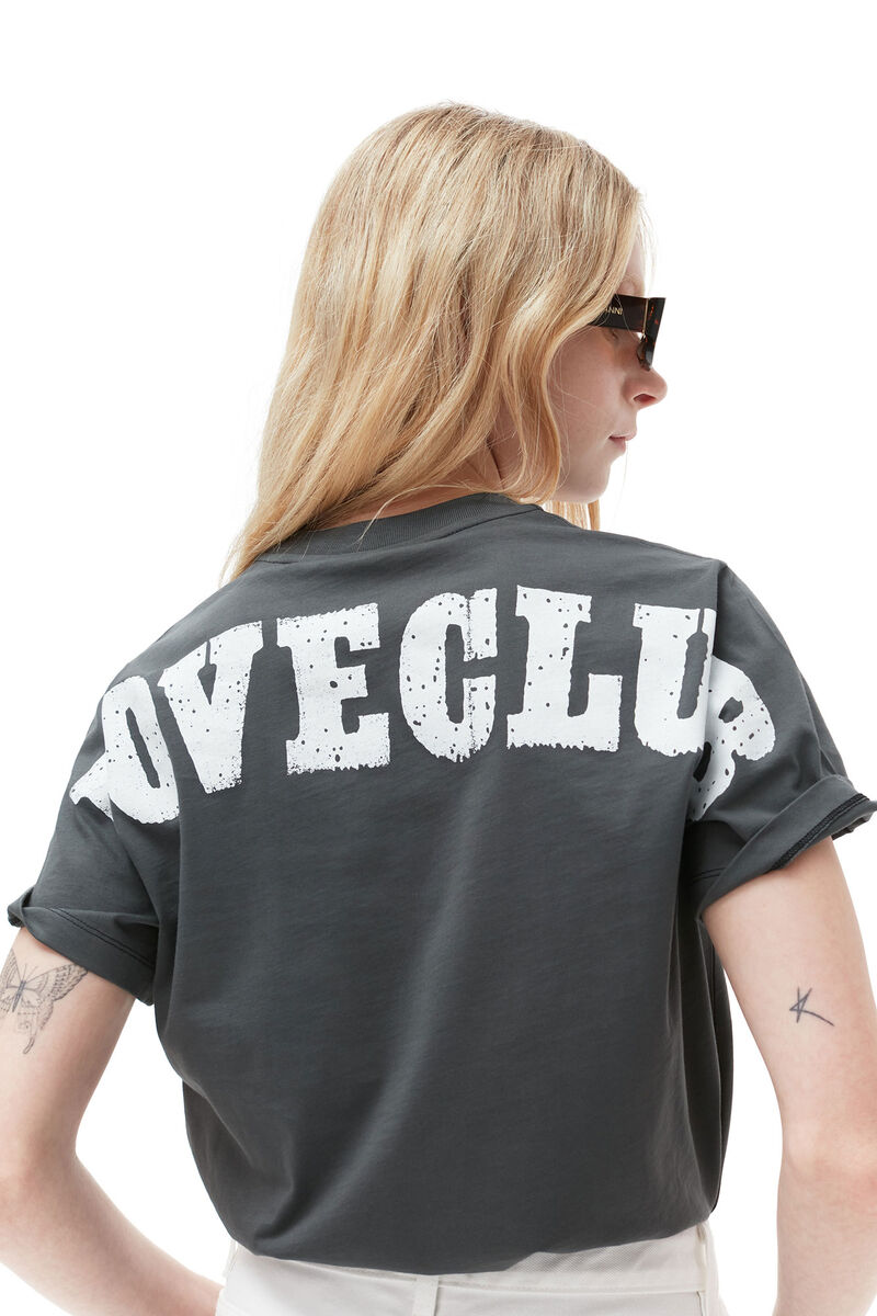 Relaxed Loveclub T-shirt , Cotton, in colour Volcanic Ash - 3 - GANNI