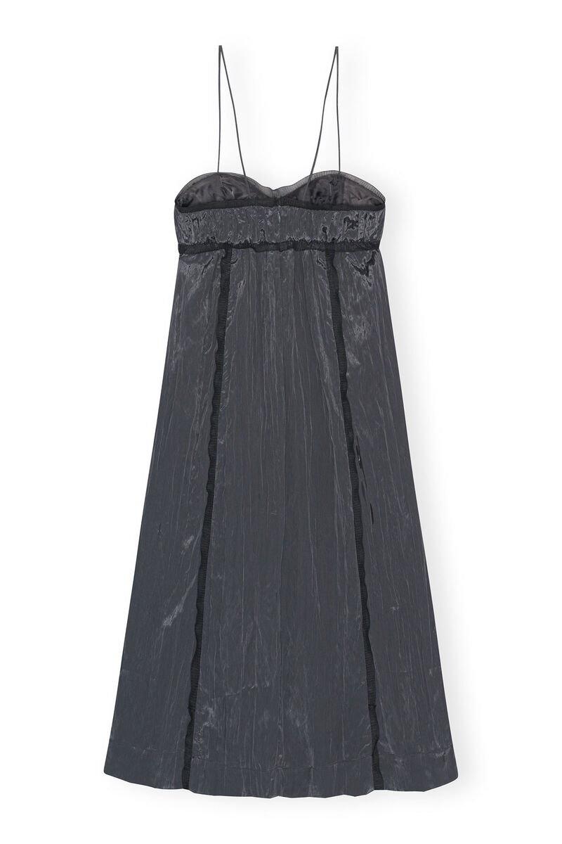 Grey Shiny Tech Strap Midi Dress, Polyamide, in colour Gray Pinstripe - 2 - GANNI