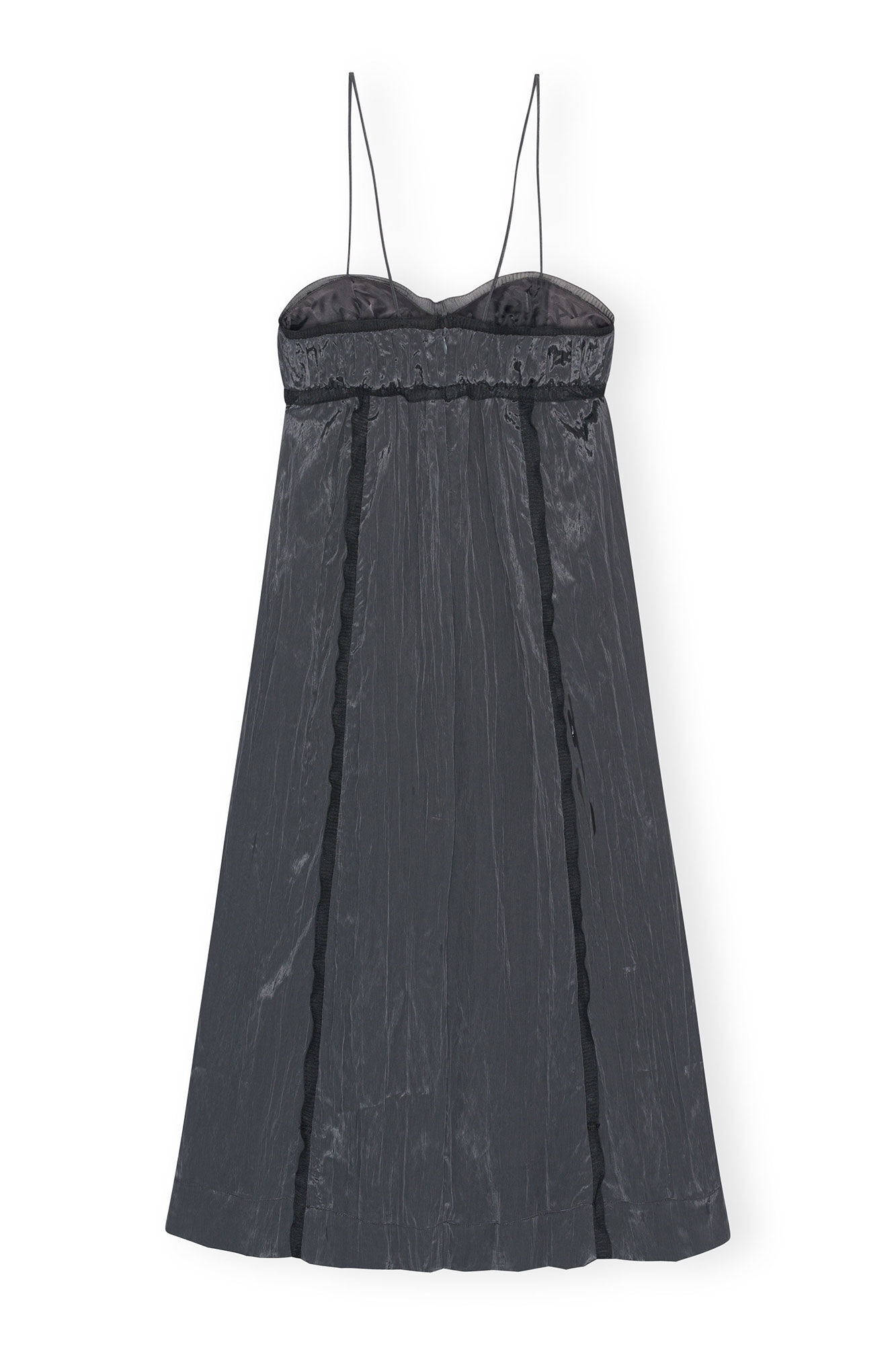 Grey Shiny Tech Strap Midi Dress, Polyamide, in colour Gray Pinstripe - 2 - GANNI