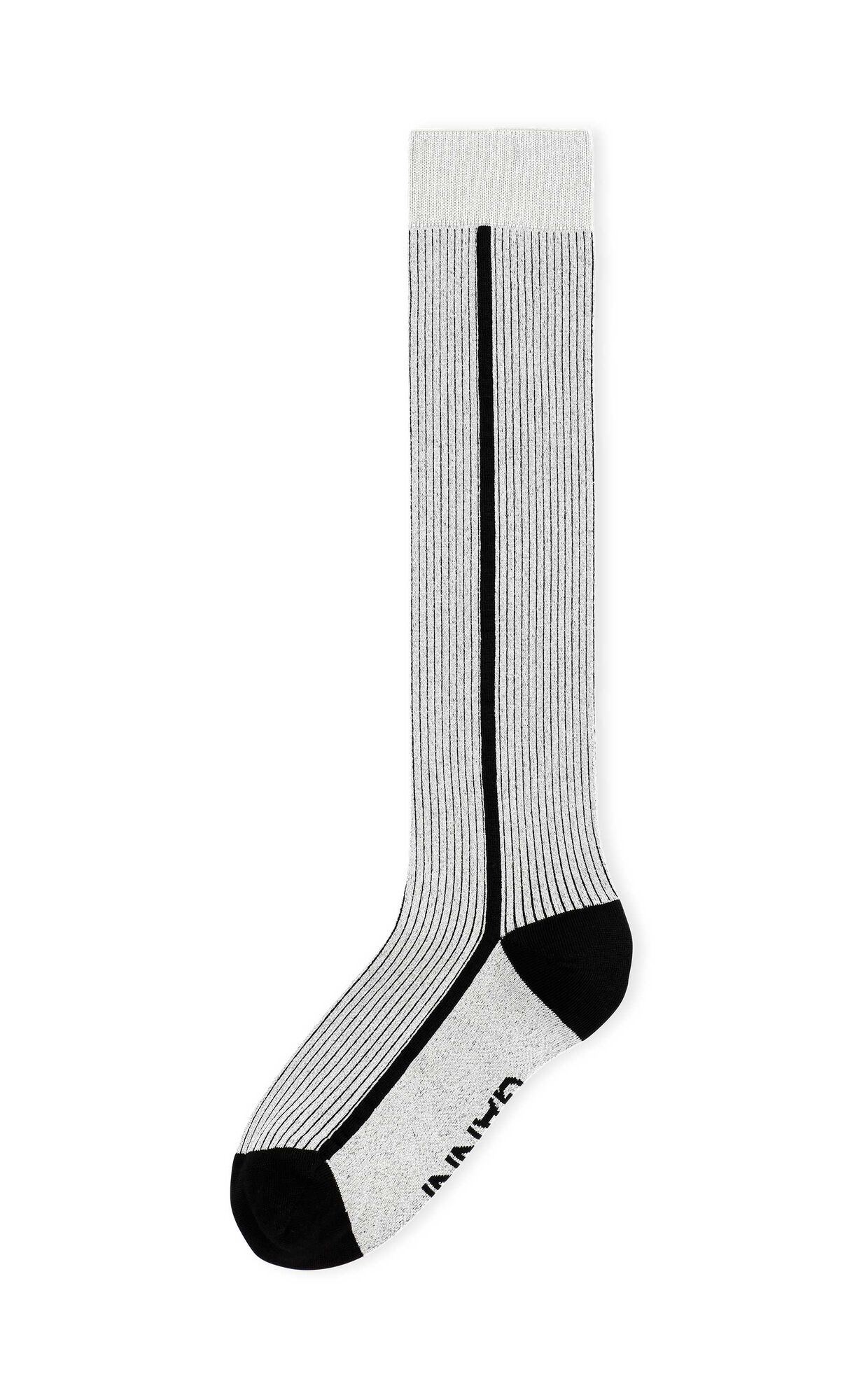 Lurex Knee Socks, Cotton, in colour Silver - 1 - GANNI