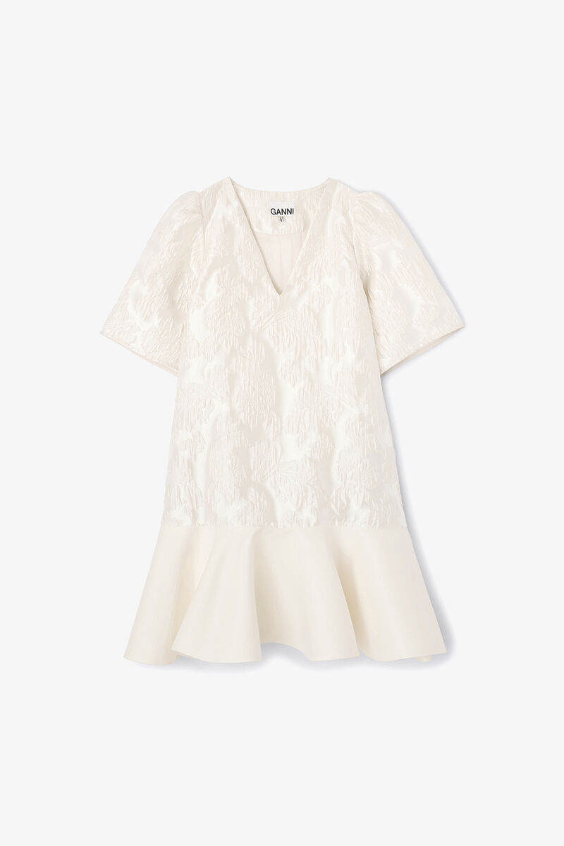 Satin Cloque Mini Dress, Recycled Polyester, in colour Egret - 1 - GANNI