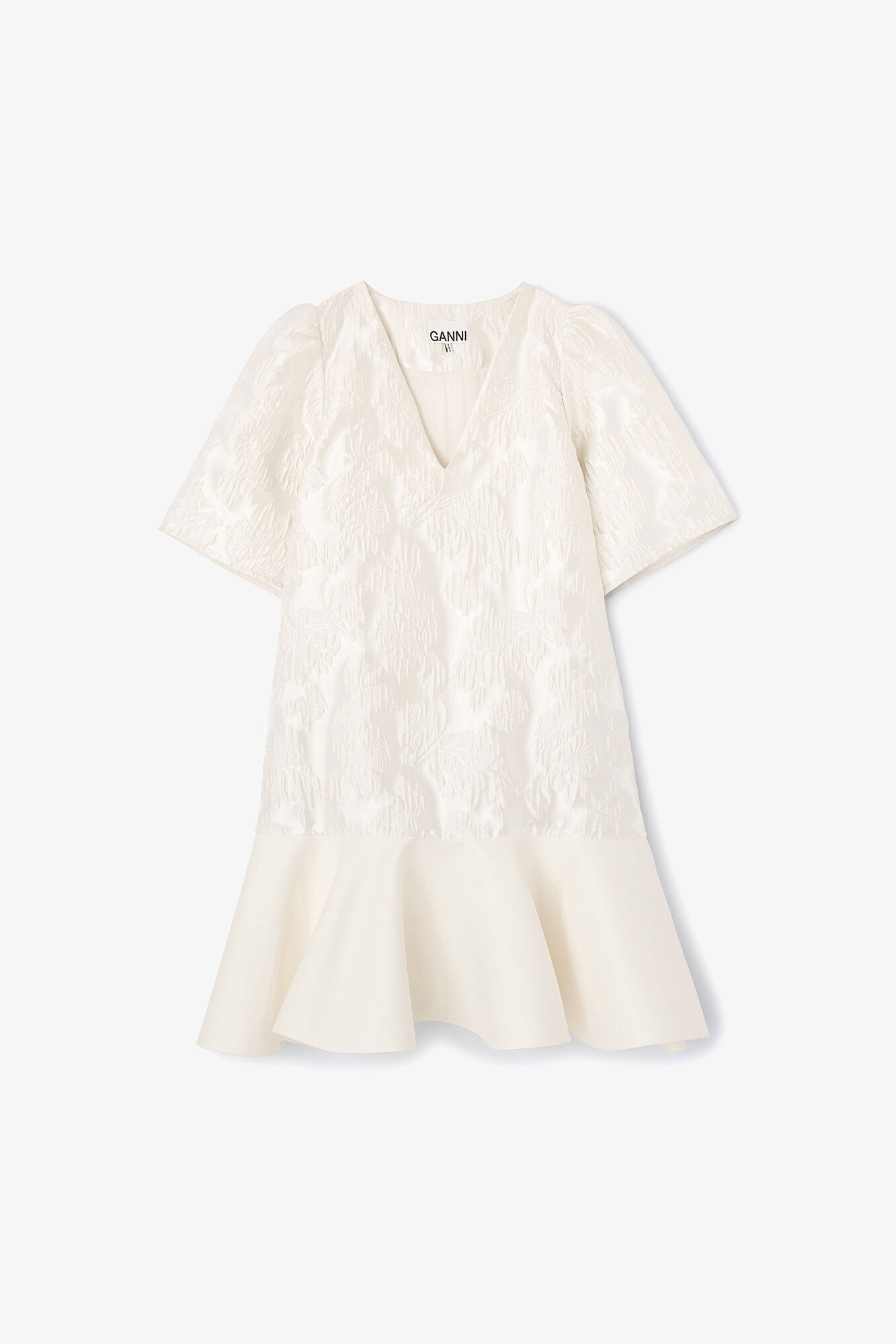 Satin Cloque Mini Dress, Recycled Polyester, in colour Egret - 1 - GANNI