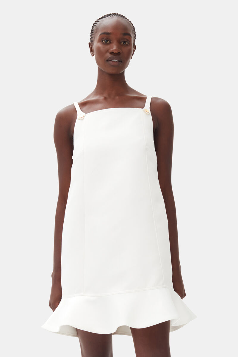 White Duchesse Satin Mini Dress, Recycled Polyester, in colour Egret - 2 - GANNI