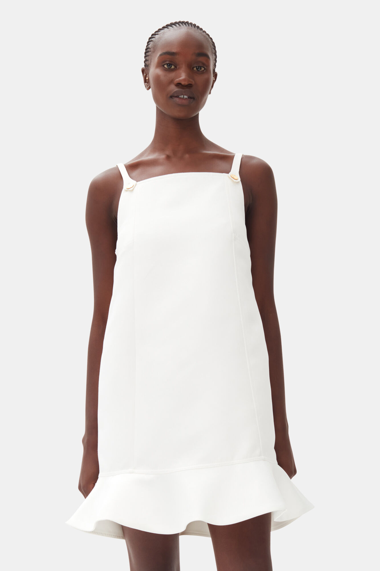 White Duchesse Satin Mini Dress, Recycled Polyester, in colour Egret - 2 - GANNI