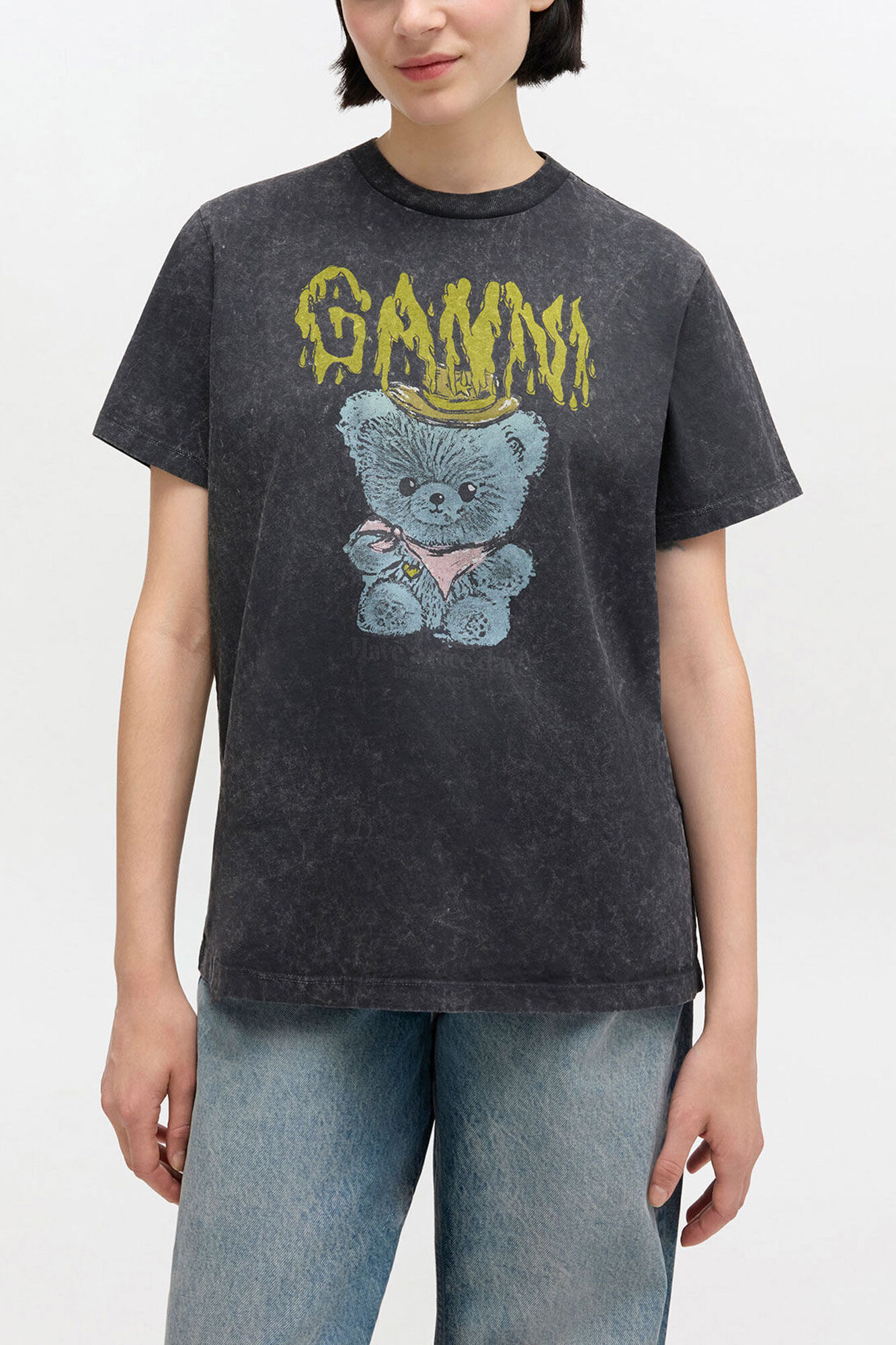 Vintage Wash T-shirt, Recycled Cotton, in colour Black Washed - 1 - GANNI