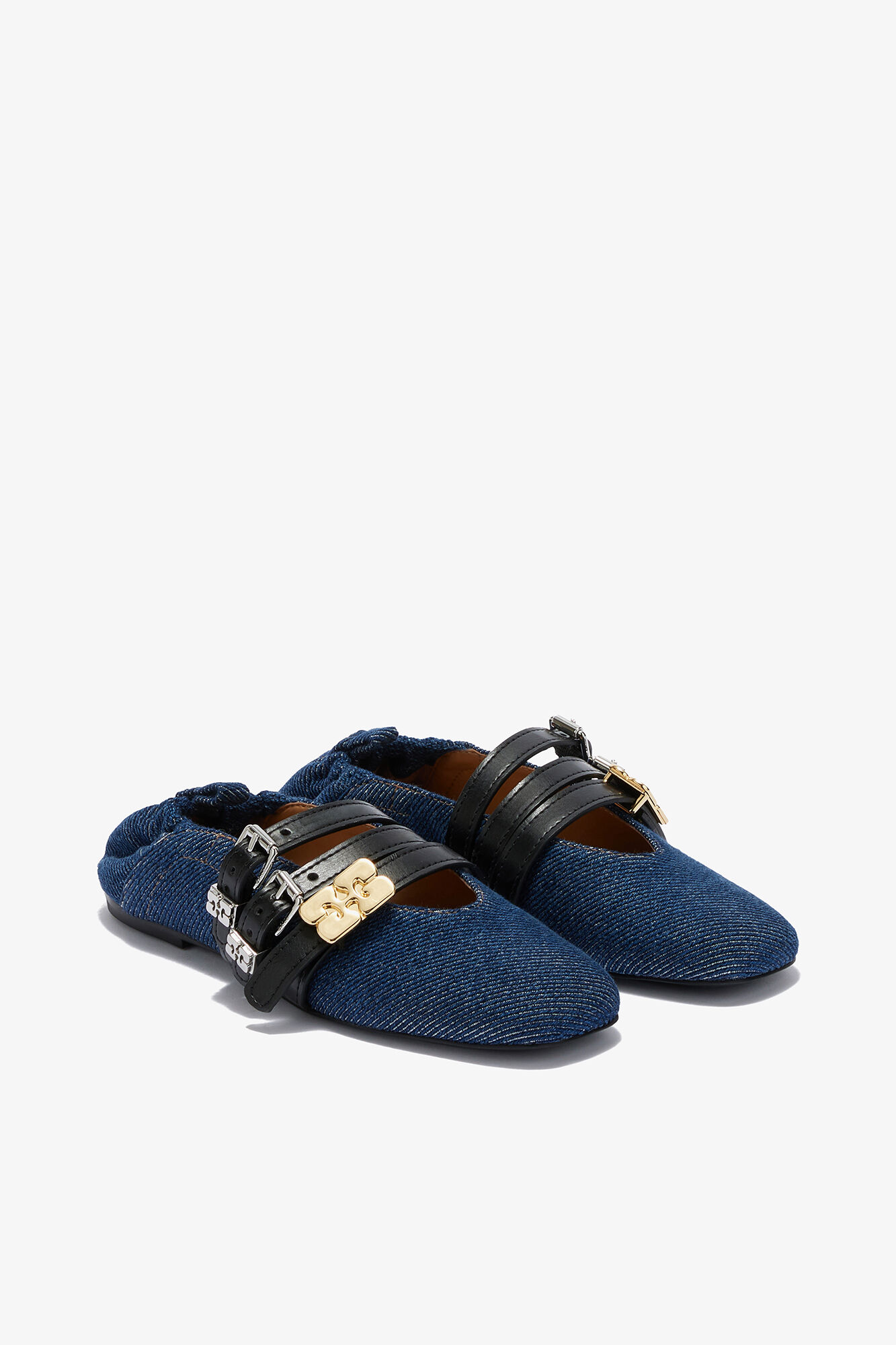 Sue Triple Ballerina in Denim, Organic Cotton, in colour Dark Blue Vintage - 2 - GANNI