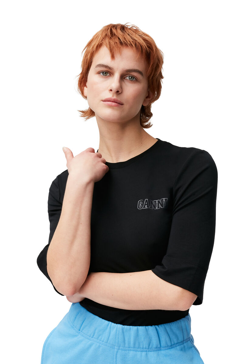 Software Light Stretch Jersey Fitted Short Sleeve T-shirt, Elastane, in colour Black - 1 - GANNI