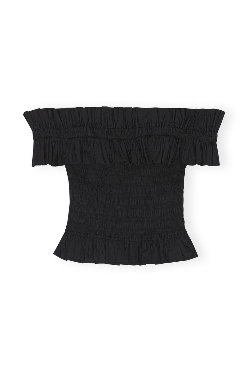 Cotton Poplin Off-shoulder Smock Top, Cotton, in colour Black - 1 - GANNI