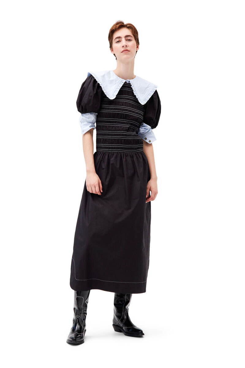 Cotton Poplin Dress, Cotton, in colour Black - 1 - GANNI