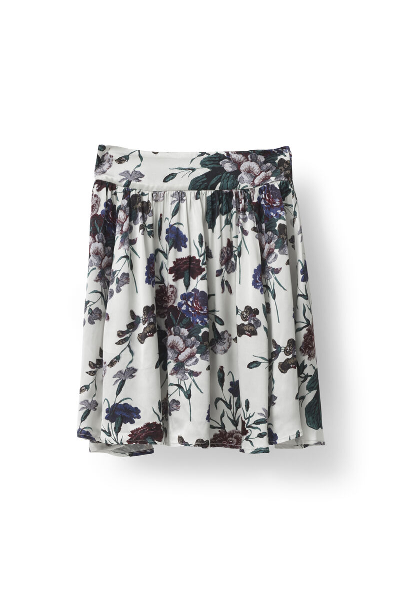 Sanders Satin Skirt, in colour Vanilla Ice Bouquet - 1 - GANNI