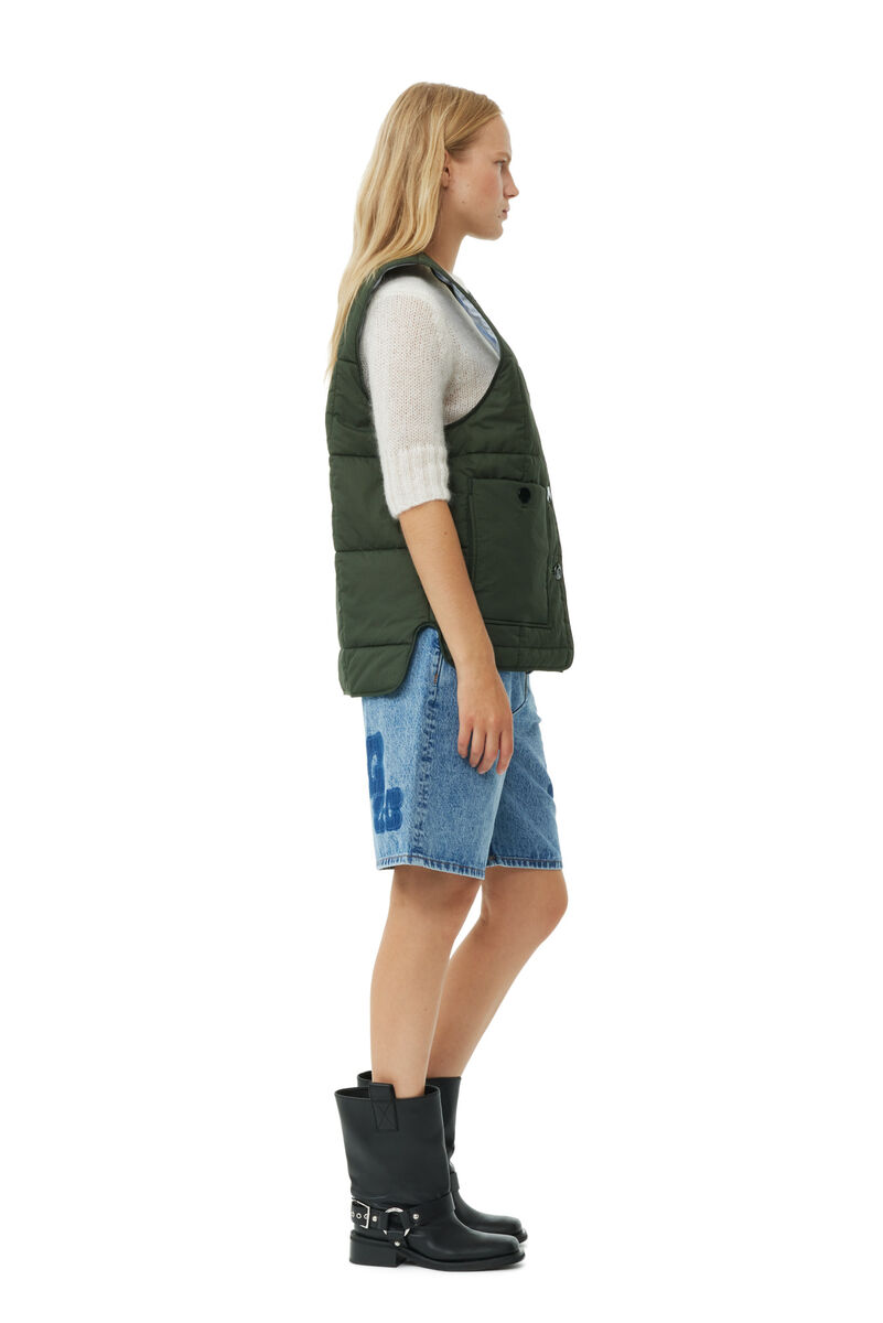 Green Quilt Boxy Vest, Recycled Polyamide, in colour Kombu Green - 3 - GANNI