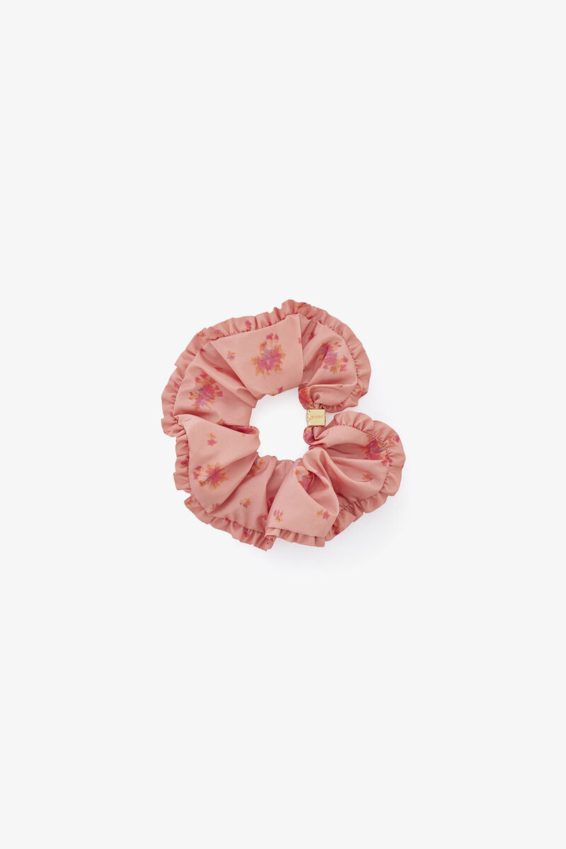 Scrunchie in Printed Taffeta, Recycled Polyester, in colour Lantana - 1 - GANNI