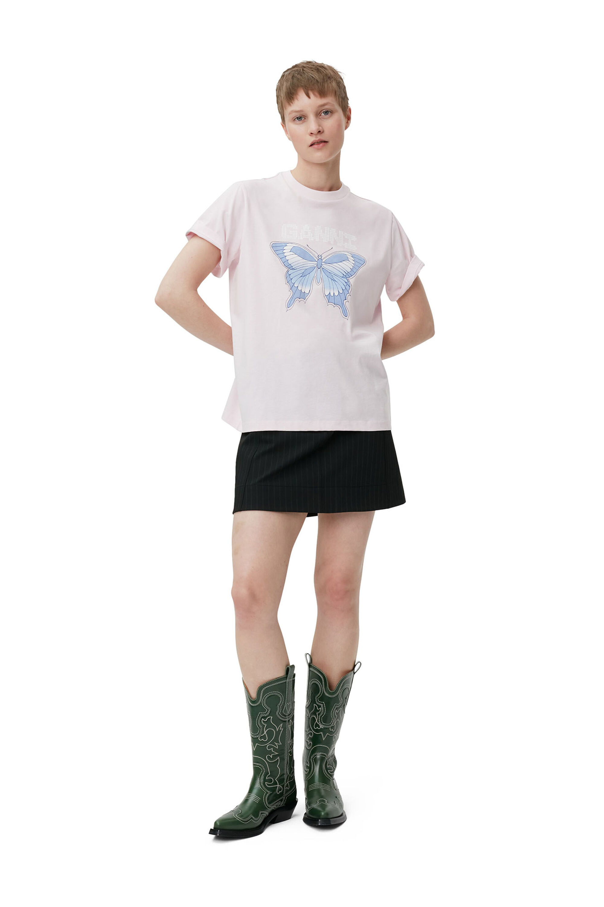 Light Lilac Butterfly Relaxed T-shirt | GANNI US
