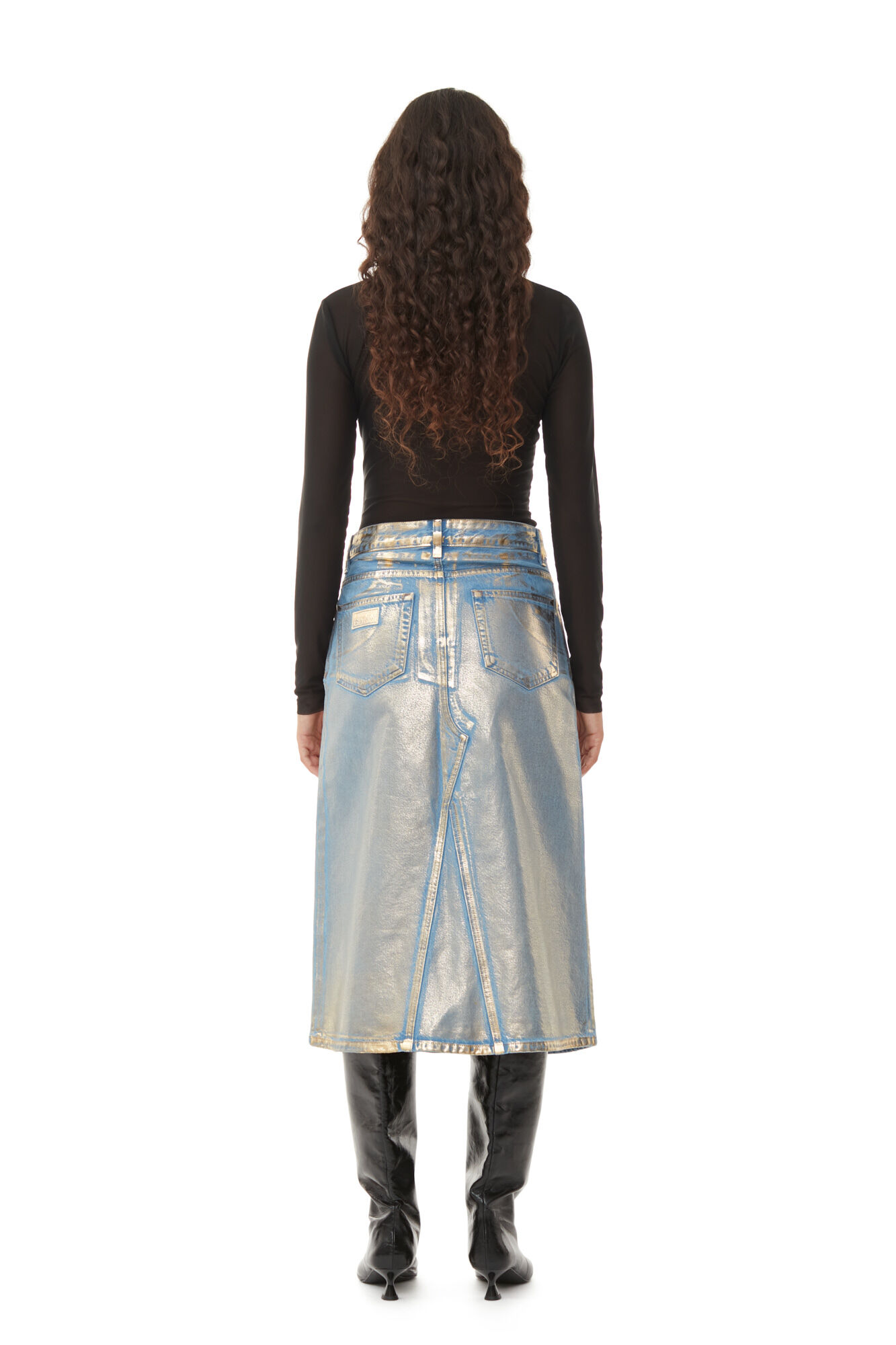 „Gold Denim Midi“-Rock, Cotton, in colour Gold - 3 - GANNI