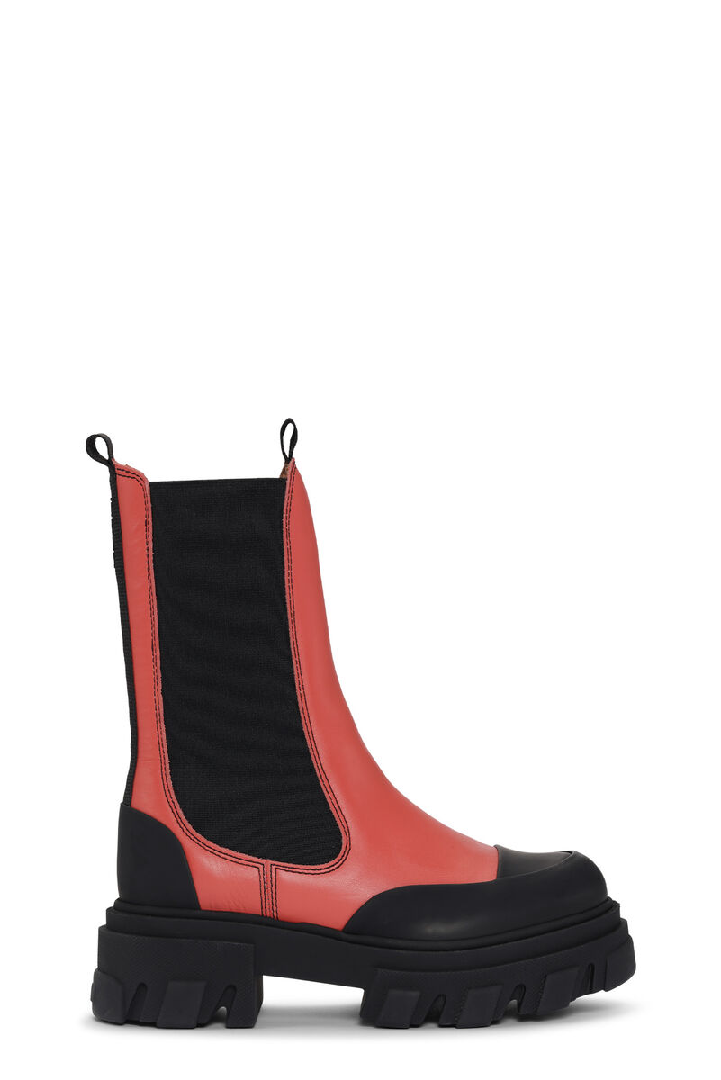 Cleated Mid Chelsea Boots, Leather, in colour Paprika - 1 - GANNI