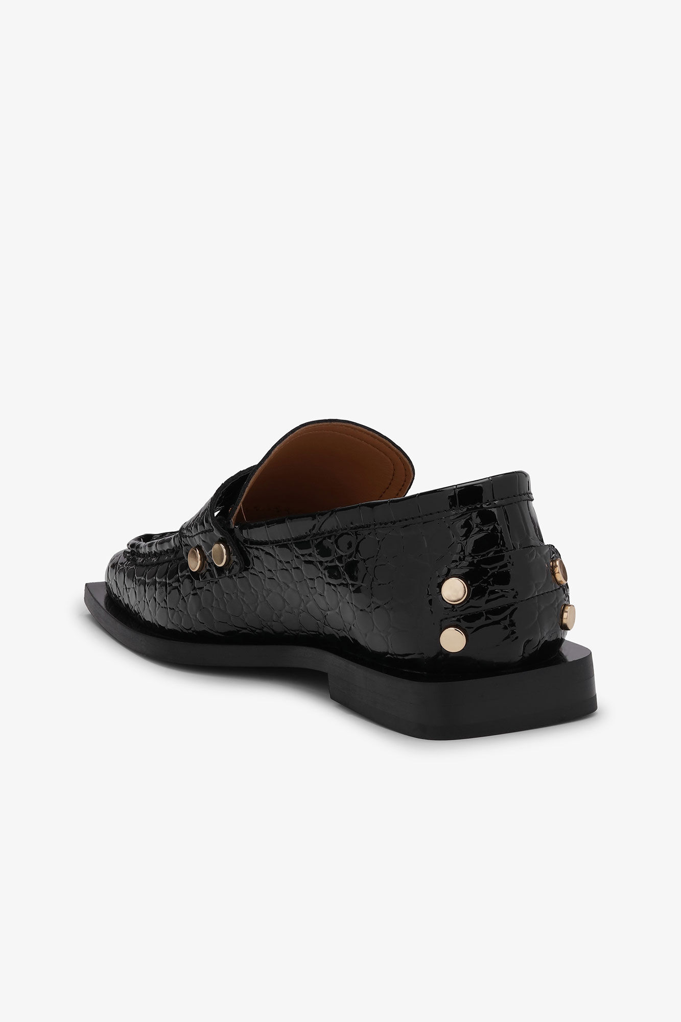 Black Croco Studded Loafers, Polyester, in colour Black - 3 - GANNI