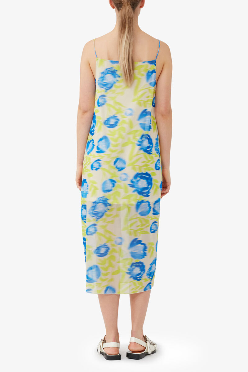 Printed Mesh Slip Dress, Recycled Nylon, in colour Strong Blue - 2 - GANNI