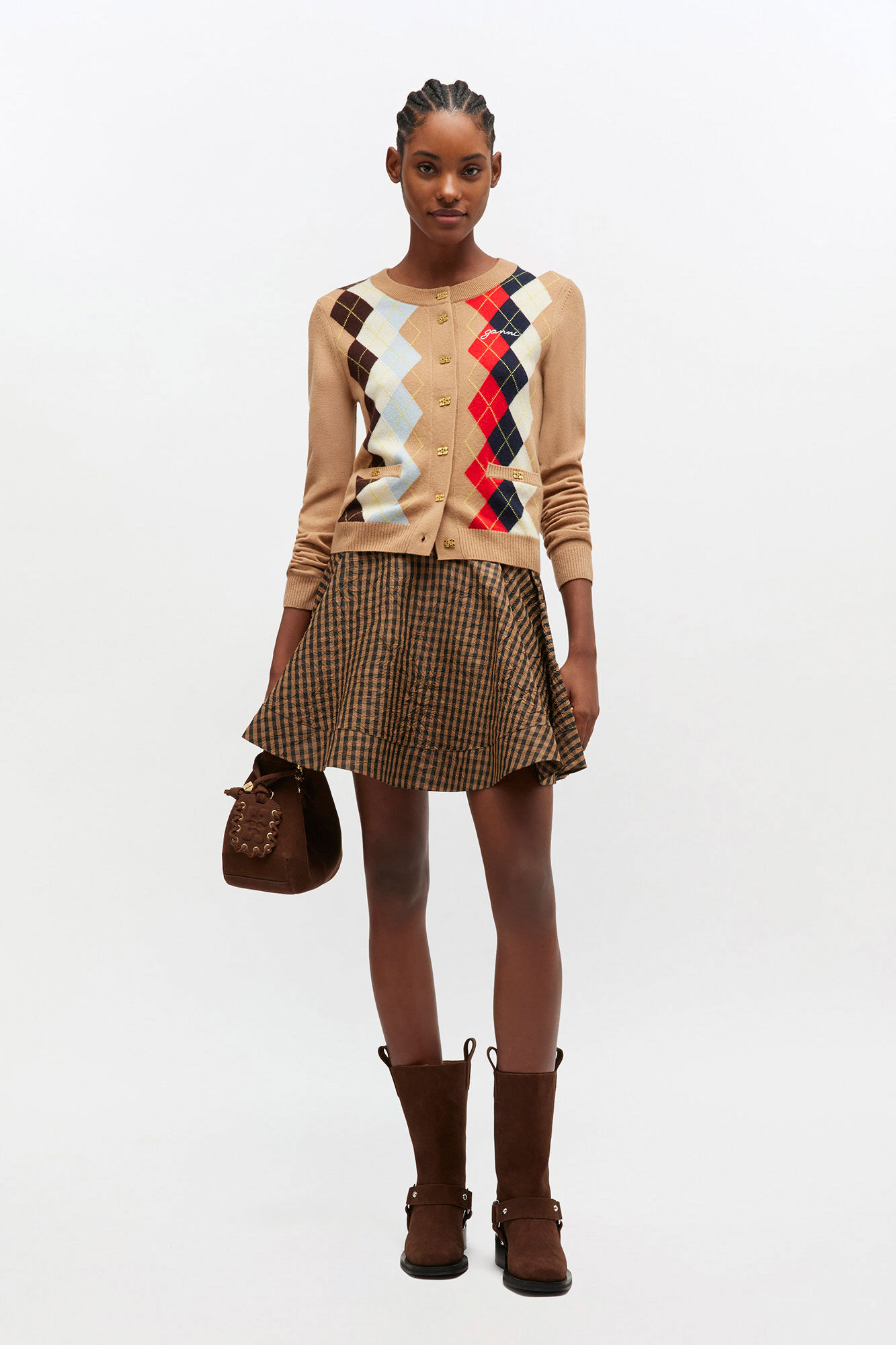 Rutig cardigan, in colour Incense - 2 - GANNI