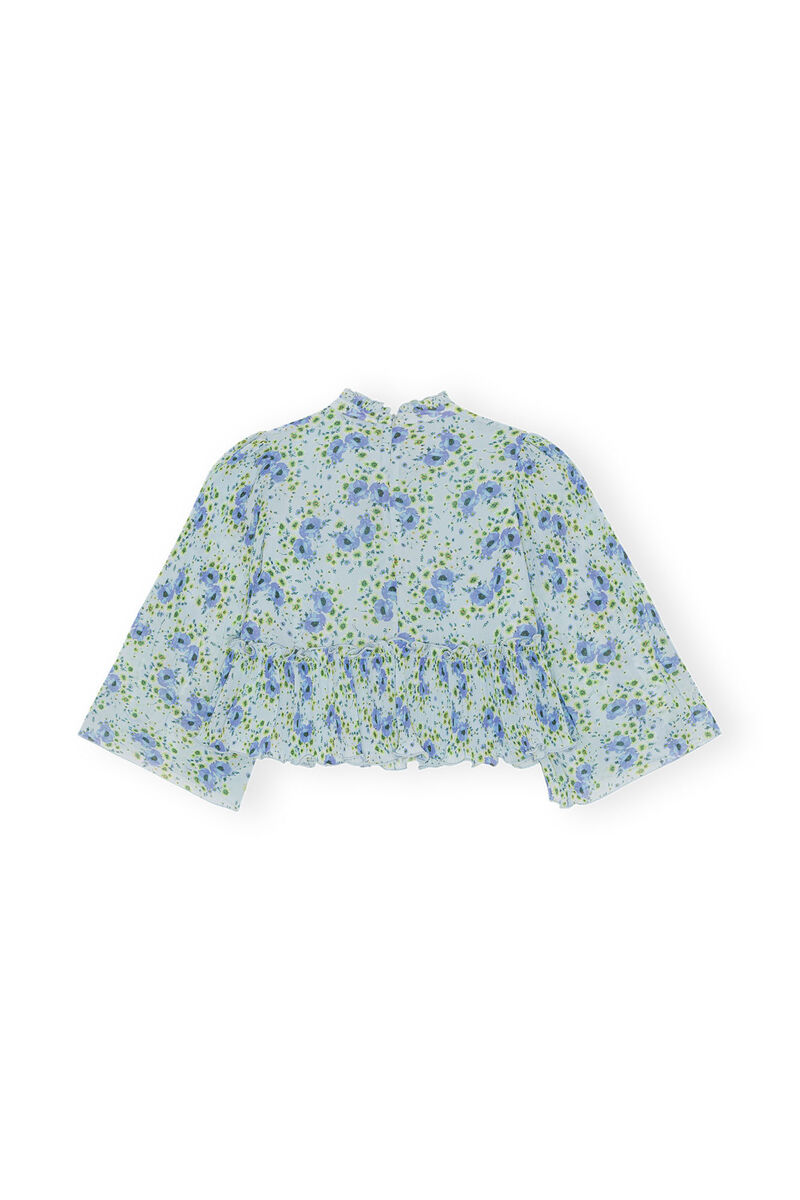 Pleated Georgette Blouse, Recycled Polyester, in colour Ice Water - 2 - GANNI