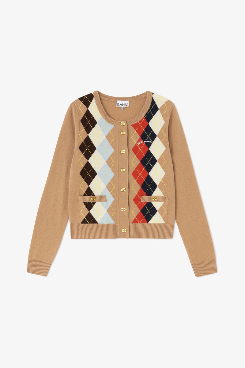 Ternet cardigan, Wool, in colour Incense - 1 - GANNI