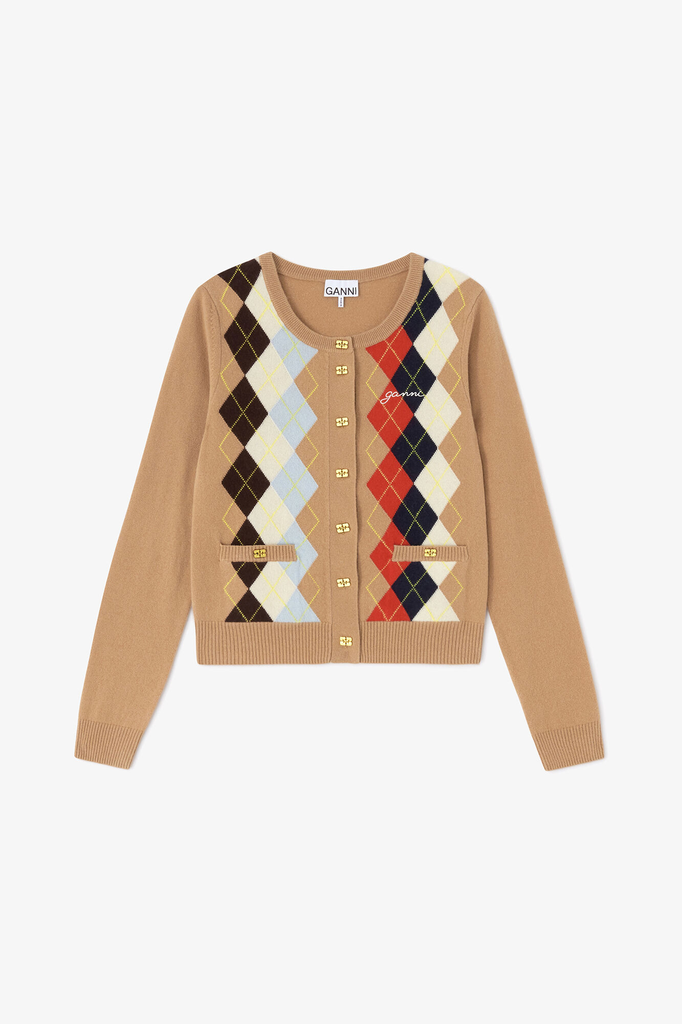 Ternet cardigan, Wool, in colour Incense - 1 - GANNI