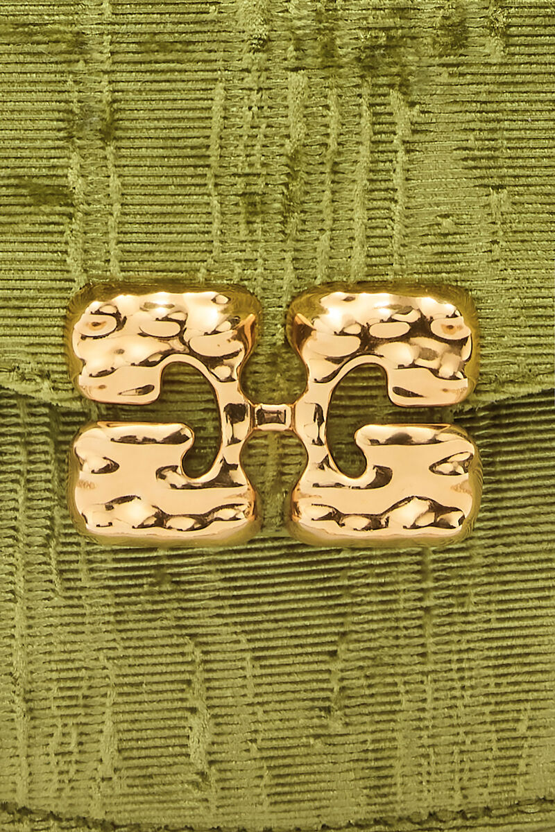 Lulu Wallet On Chain in Velvet Moire, Recycled Polyester, in colour Spinach Green - 4 - GANNI