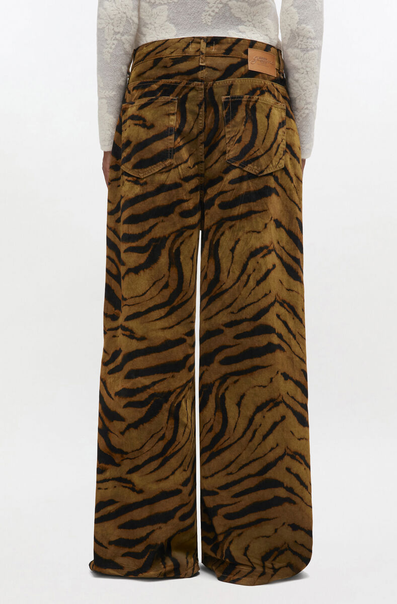 Tiger Print Baggy Jeans, Recycled Cotton, in colour Khaki - 3 - GANNI