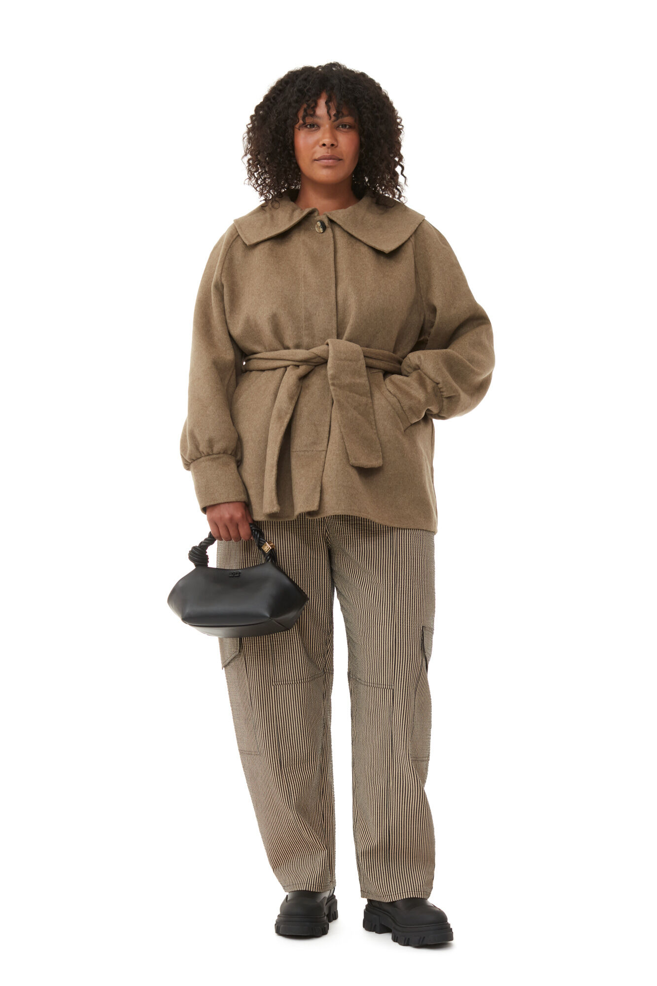 Brown Wool Collar Jacket, Polyamide, in colour Petrified Oak - 6 - GANNI