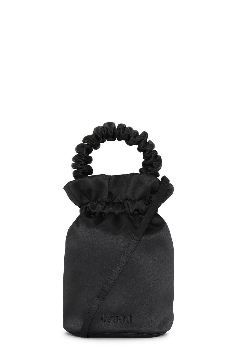 Ruched Top Handle Taske, Polyester, in colour Black - 1 - GANNI