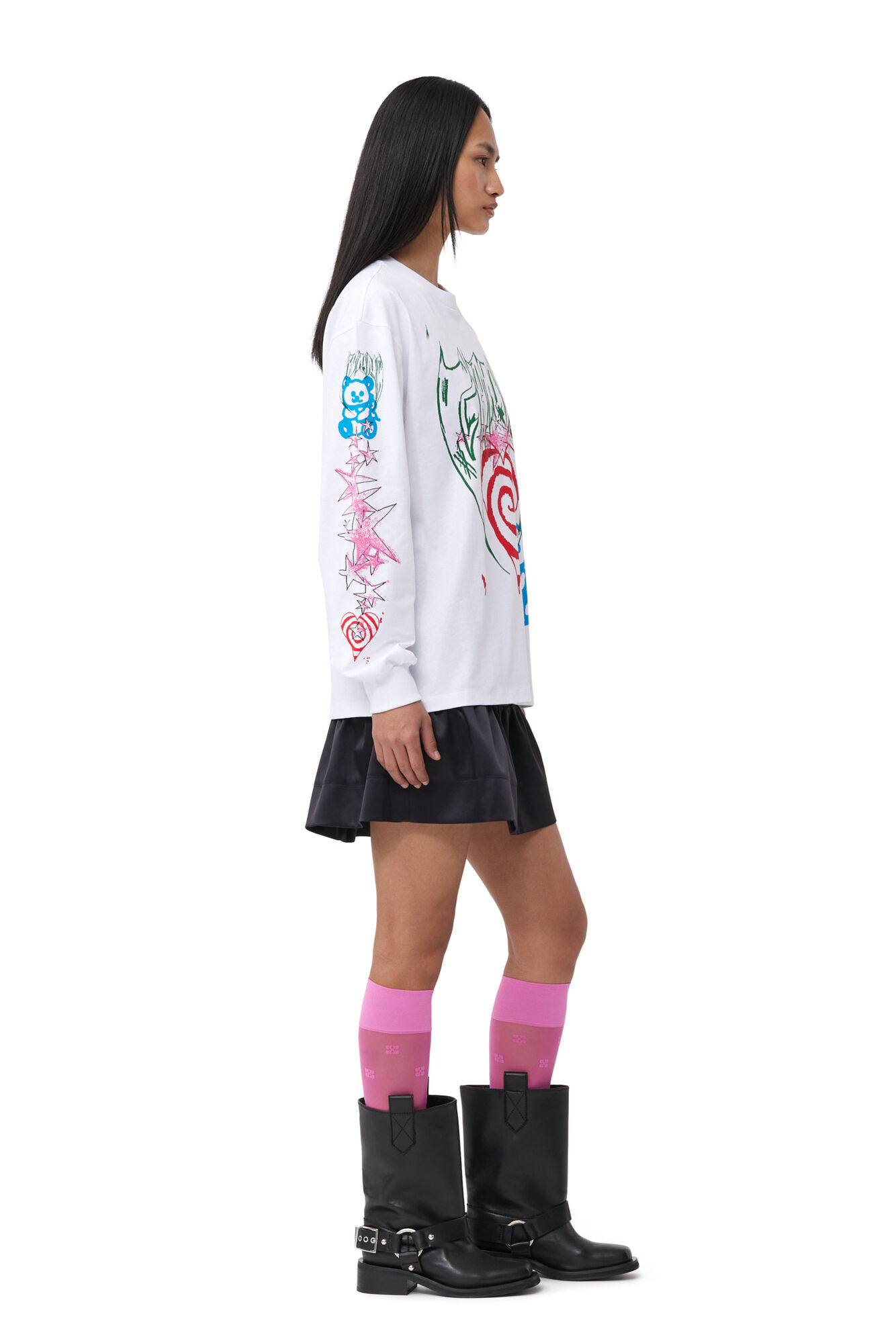 Future Heavy Jersey Long Sleeve T-shirt, Organic Cotton, in colour Bright White - 4 - GANNI