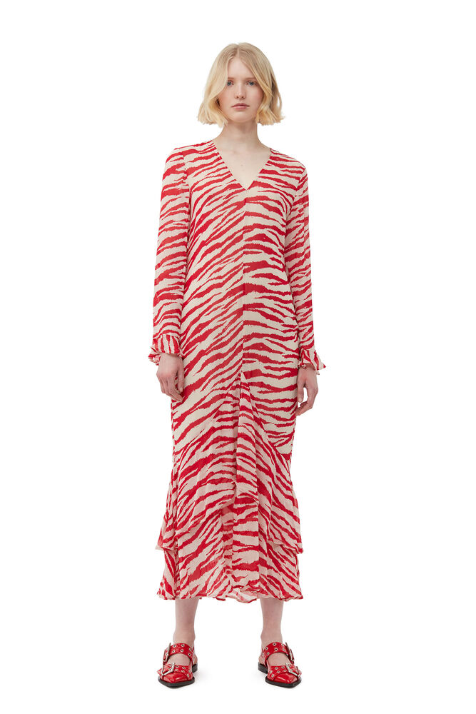 Printed Light Georgette Maxi Dress, Castle Wall