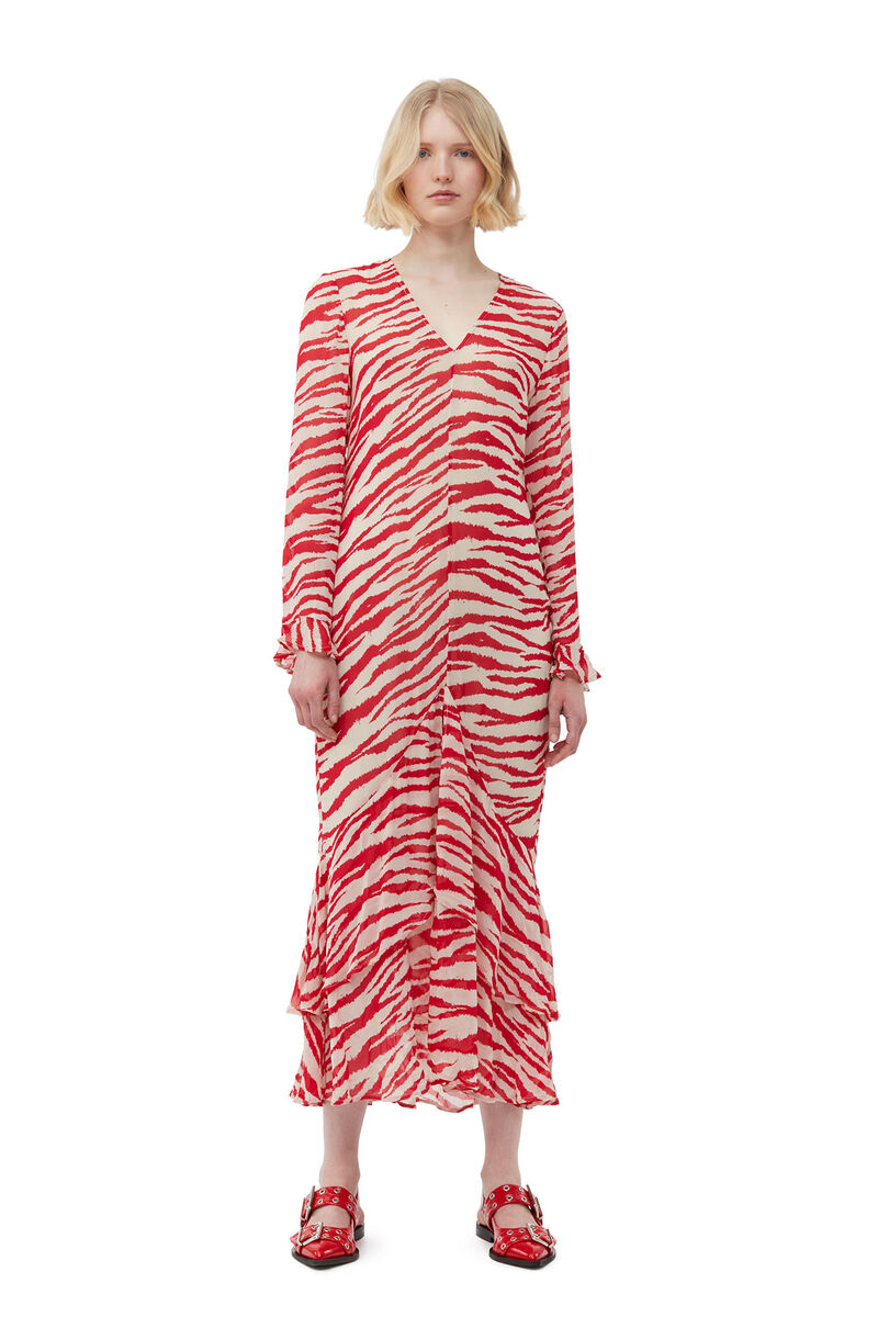 Printed Light Georgette Maxi Dress, Viscose, in colour Castle Wall - 1 - GANNI