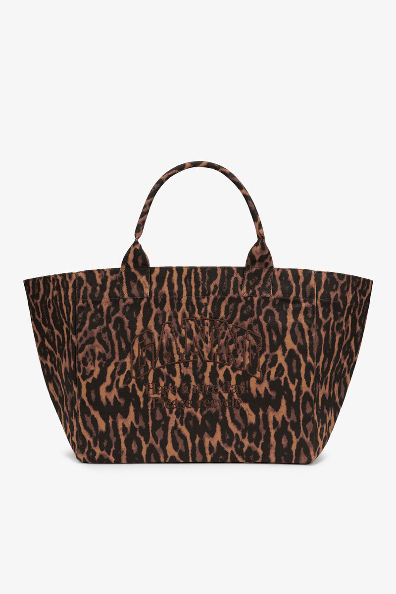Tote XXL in Gradient Red Leopard, Recycled Cotton, in colour Autumn Maple - 1 - GANNI