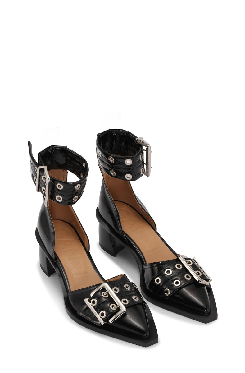 Black Chunky Buckle Open Cut Pumps, Polyester, in colour Black - 2 - GANNI
