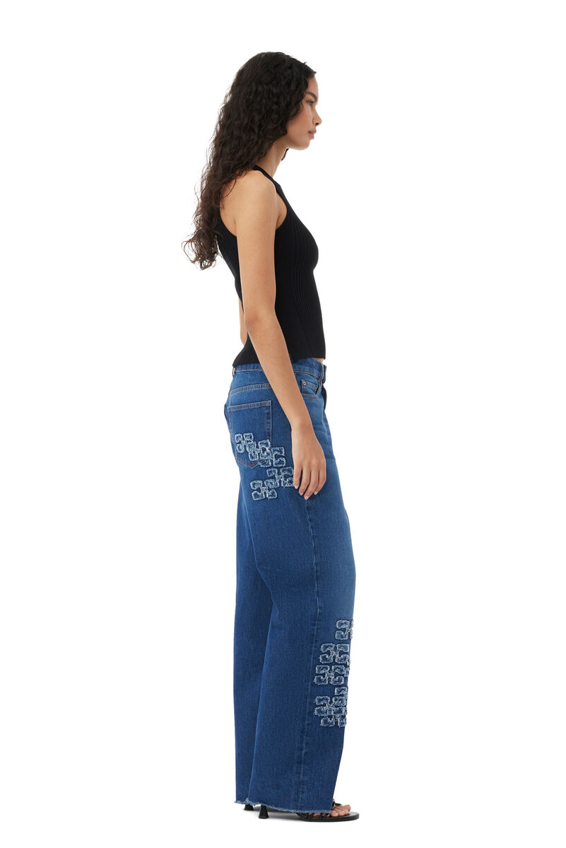 Re-Cut Izey Jeans , Cotton, in colour Mid Blue Stone - 3 - GANNI