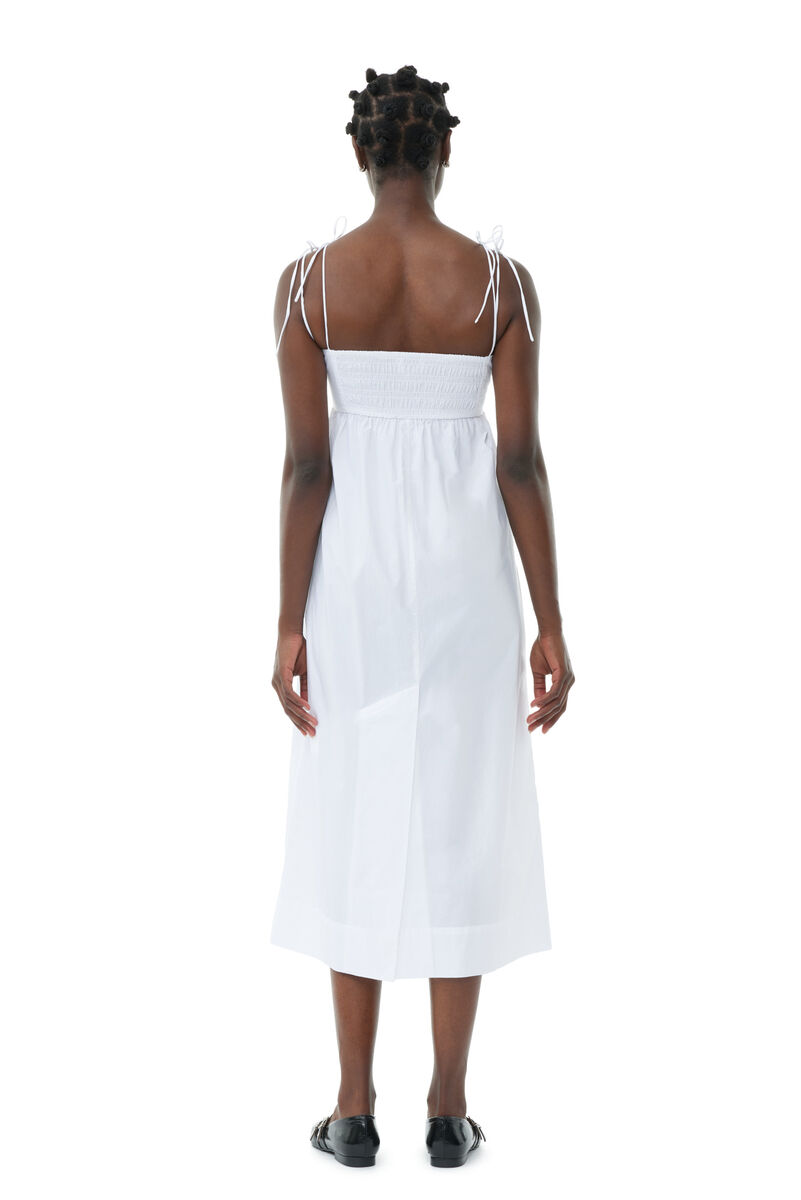 White Cotton Poplin String Midi klänning, Cotton, in colour Bright White - 4 - GANNI