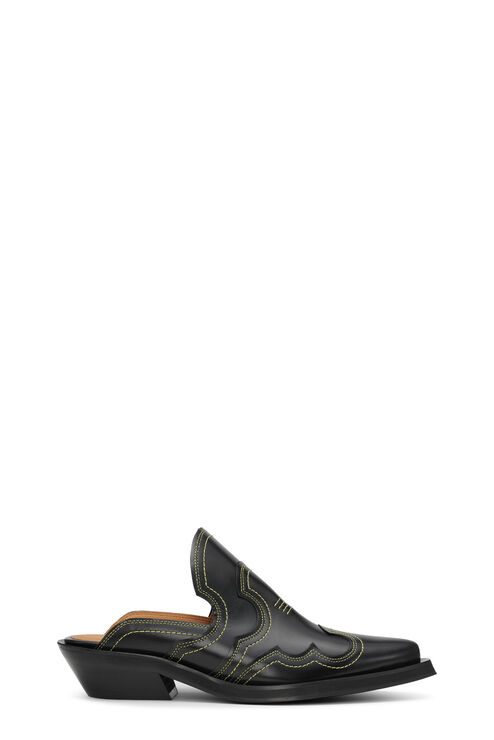 Ganni Leather Mules In Black