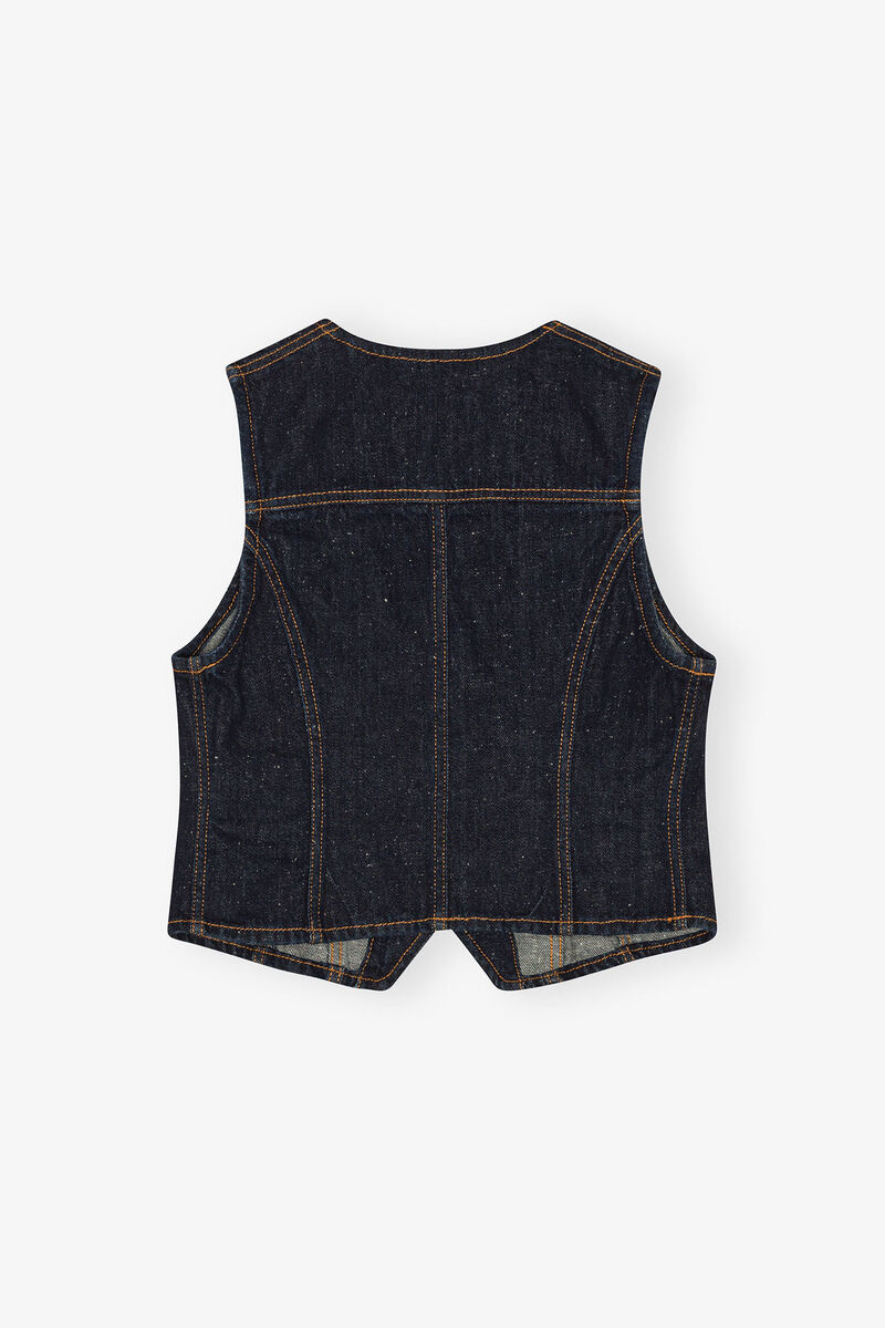 Neppy Denim Vest, Cotton, in colour Dark Blue Stone - 2 - GANNI