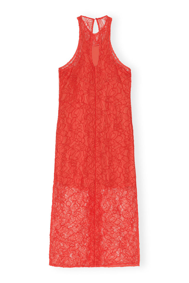 Red Lace Halter Neck Dress, Organic Cotton, in colour Red Alert - 2 - GANNI
