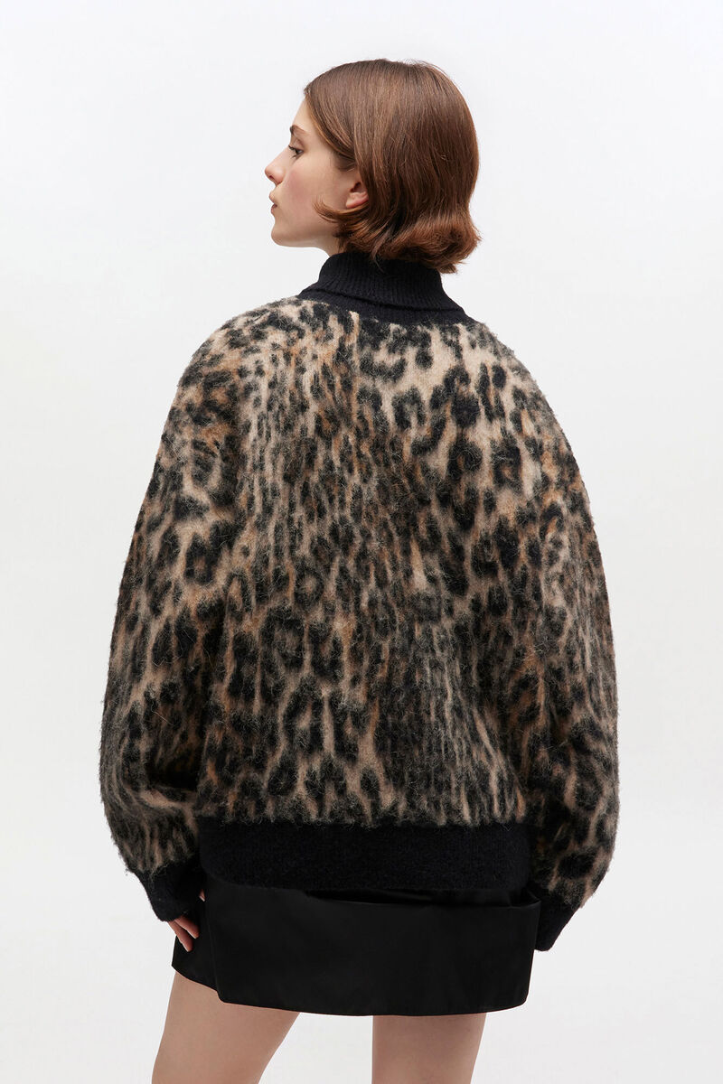 Leopard High-neck Sweater, in colour Leopard - 3 - GANNI