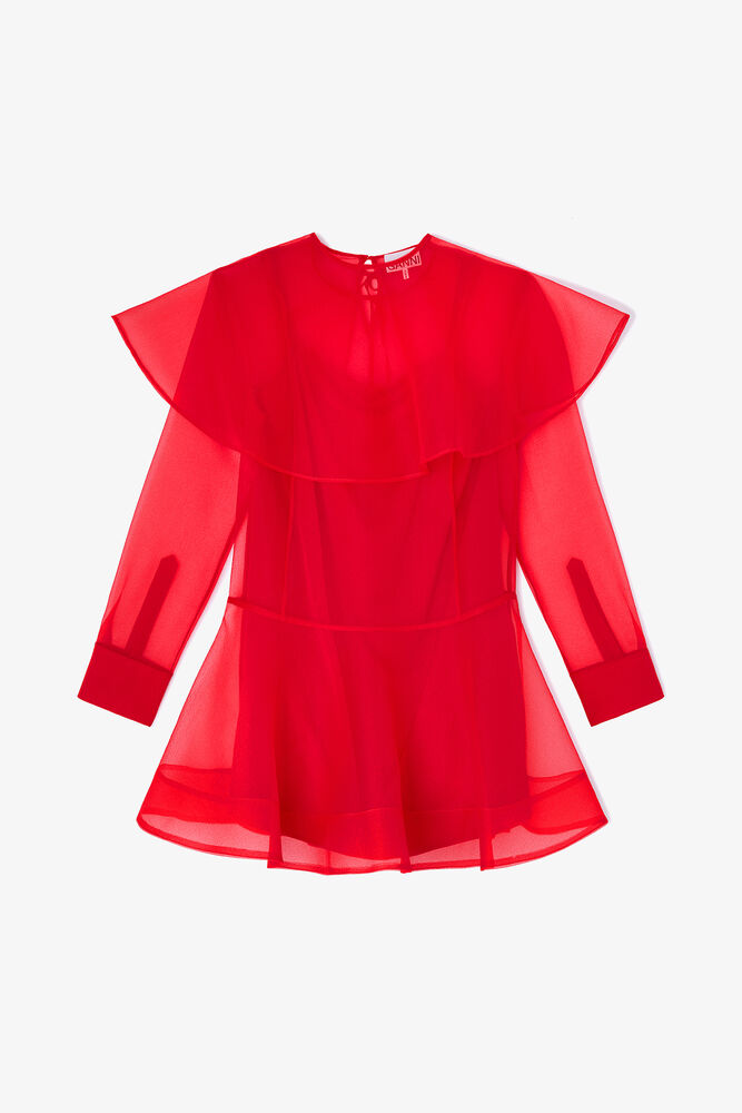 Robe rouge &agrave; col rond, Mars Red