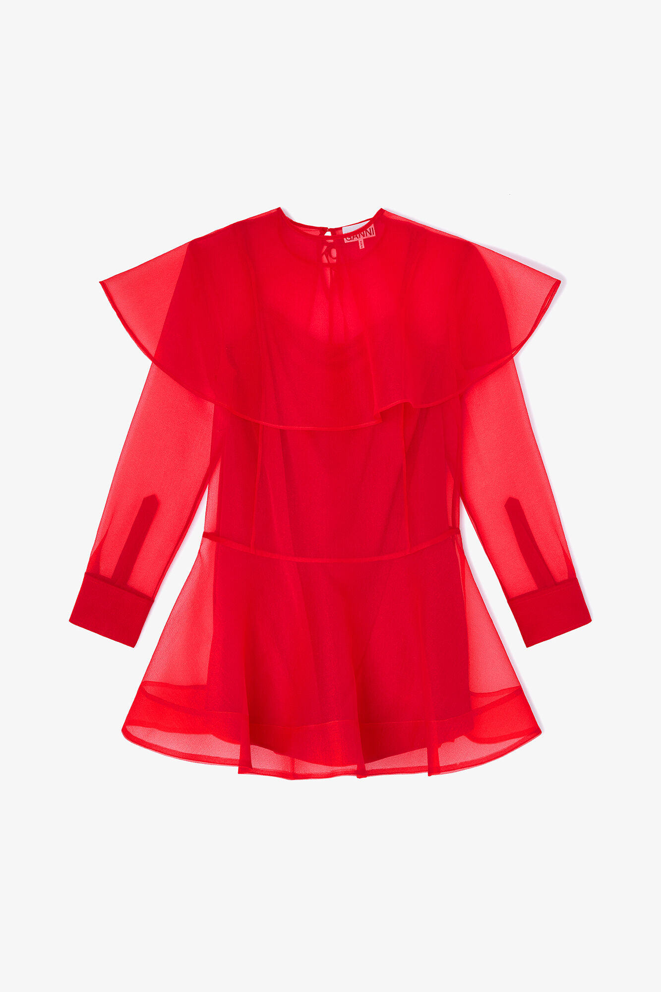 Red Organza Circle Collar Dress, Recycled Polyester, in colour Mars Red - 1 - GANNI